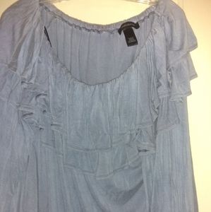 Blue Ashley Stewart Off the Shoulder Shirt